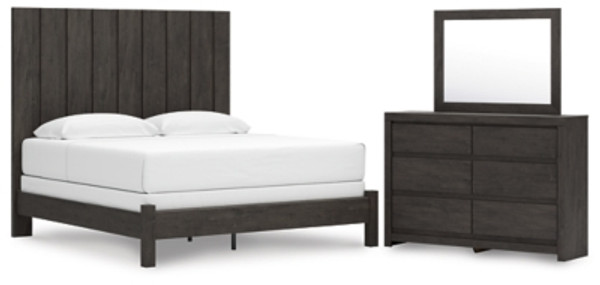 Ashley Parlayon Charcoal King Panel Bed with Mirrored Dresser Ashley Parlayon Charcoal King Panel Bed with Mirrored Dresser