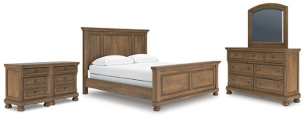 Ashley Vandenmore Medium Brown California King Panel Bed with Mirrored Dresser and 2 Nightstands