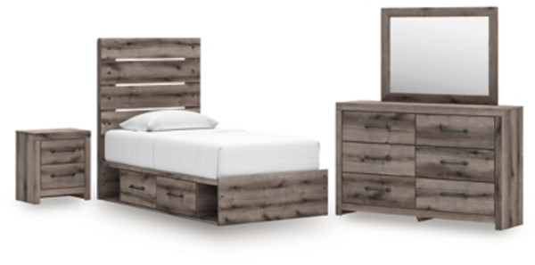 Ashley Urbanoore Brown Gray Twin Panel Storage Bed with Mirrored Dresser and Nightstand Ashley Urbanoore Brown Gray Twin Panel Storage Bed with Mirrored Dresser and Nightstand