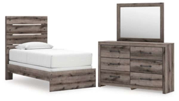 Ashley Urbanoore Brown Gray Twin Panel Bed with Mirrored Dresser Ashley Urbanoore Brown Gray Twin Panel Bed with Mirrored Dresser