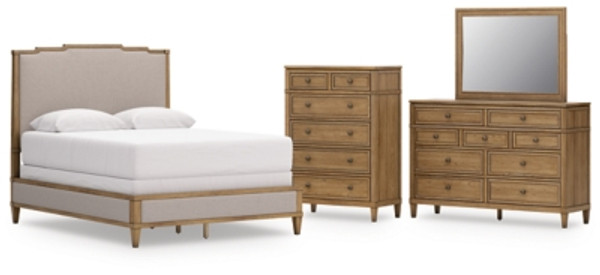 Ashley Sharlance Green Brown Queen Upholstered Panel Bed with Mirrored Dresser and Chest Ashley Sharlance Green Brown Queen Upholstered Panel Bed with Mirrored Dresser and Chest