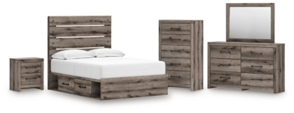 Ashley Urbanoore Brown Gray Full Panel Bed with Storage with Mirrored Dresser, Chest and Nightstand Ashley Urbanoore Brown Gray Full Panel Bed with Storage with Mirrored Dresser, Chest and Nightstand