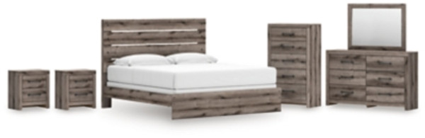 Ashley Urbanoore Brown Gray King Panel Bed with Mirrored Dresser, Chest and 2 Nightstands Ashley Urbanoore Brown Gray King Panel Bed with Mirrored Dresser, Chest and 2 Nightstands