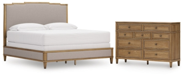 Ashley Sharlance Light Brown King Upholstered Panel Bed with Dresser