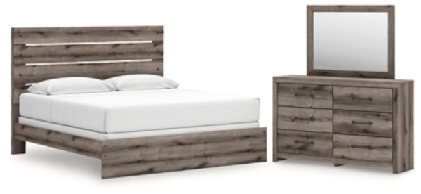 Ashley Urbanoore Brown Gray King Panel Bed with Mirrored Dresser