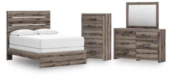 Ashley Urbanoore Brown Gray Full Panel Bed with Mirrored Dresser and Chest
