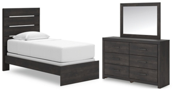 Ashley Delmorta Dark Gray Twin Panel Bed with Mirrored Dresser