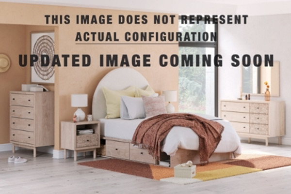 Ashley Shapella White Tan Twin Upholstered Panel Headboard with Mirrored Dresser and 2 Nightstands