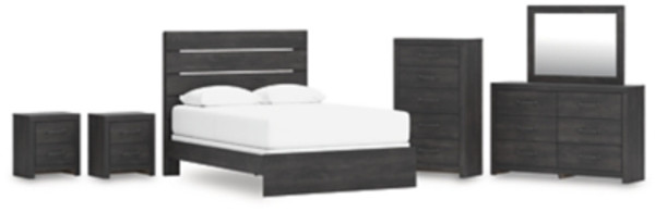 Ashley Delmorta Dark Gray Queen Panel Bed with Mirrored Dresser, Chest and 2 Nightstands Ashley Delmorta Dark Gray Queen Panel Bed with Mirrored Dresser, Chest and 2 Nightstands