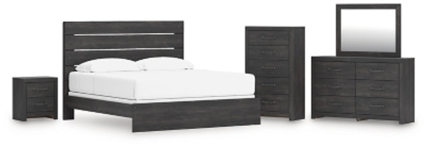 Ashley Delmorta Dark Gray King Panel Bed with Mirrored Dresser, Chest and Nightstand Ashley Delmorta Dark Gray King Panel Bed with Mirrored Dresser, Chest and Nightstand
