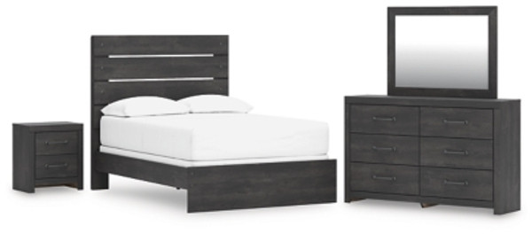 Ashley Delmorta Dark Gray Full Panel Bed with Mirrored Dresser and Nightstand