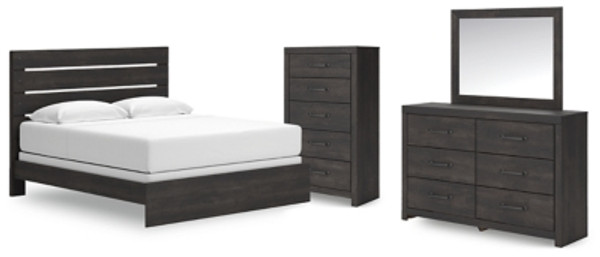 Ashley Delmorta Dark Gray King Panel Bed with Mirrored Dresser and Chest Ashley Delmorta Dark Gray King Panel Bed with Mirrored Dresser and Chest