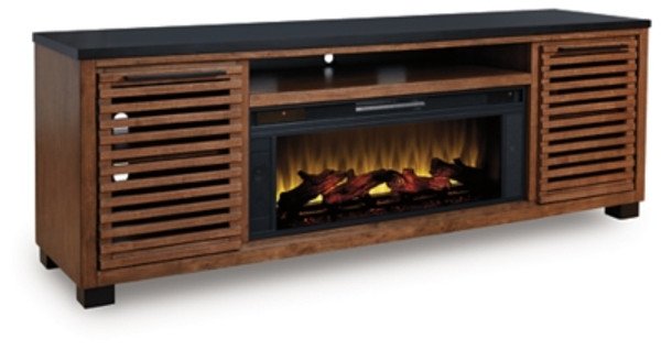 Ashley Kallari Warm Brown Black 84" TV Stand with Electric Fireplace