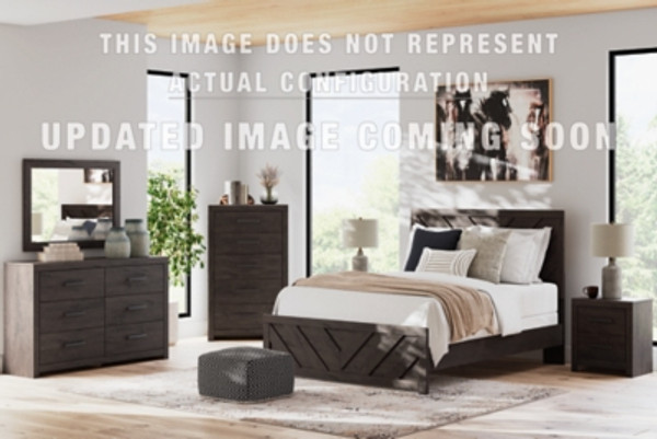 Ashley Prendonea Charcoal Full Panel Bed with Mirrored Dresser, Chest and Nightstand