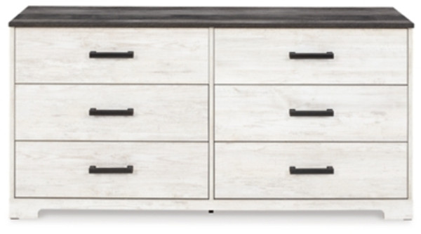 Ashley Shawburn Whitewash Full Platform Bed with Dresser and Chest