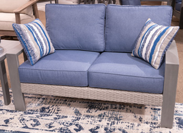 Ashley Dillon Beach Blue Gray Outdoor Loveseat with Cushion