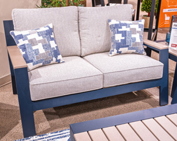 Ashley Mabry Shores Blue Outdoor Loveseat with Cushion