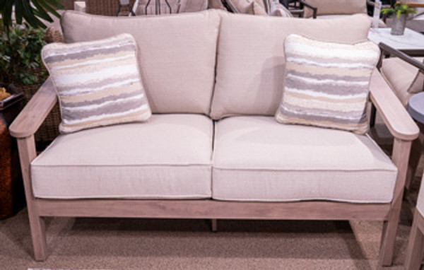 Ashley Francis Beach Natural Gray Outdoor Loveseat with Cushion