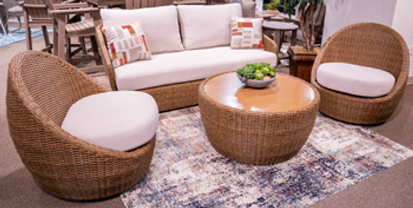 Ashley Cardiff Beach Beige Outdoor Loveseat/2 Swivel Chairs (Set of 3)