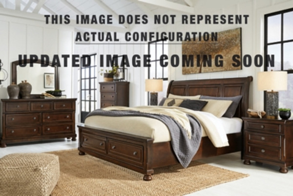 Ashley Porter Rustic Brown California King Sleigh Storage Bed with Mirrored Dresser and Nightstand Ashley Porter Rustic Brown California King Sleigh Storage Bed with Mirrored Dresser and Nightstand