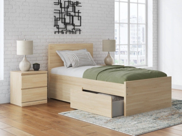 Ashley Onita Natural Twin Panel Platform Bed with 1 Side Storage