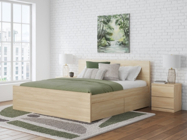 Ashley Onita Natural King Panel Platform Bed with 2 Side Storage