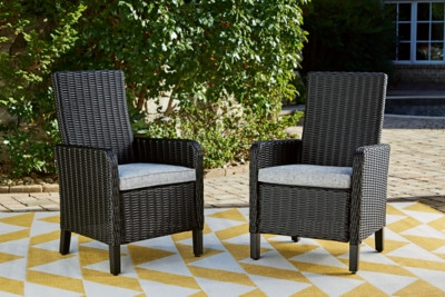 Ashley Beachcroft Black Light Gray Outdoor Arm Chair with Cushion (Set of 2)