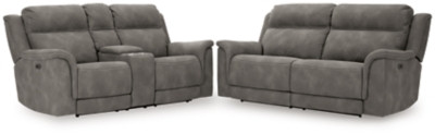 Ashley Next-Gen DuraPella Slate Power Reclining Sofa and Loveseat
