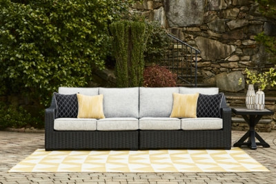 Ashley Beachcroft Black Light Gray 2-Piece Outdoor Loveseat with Cushion (Set of 2)