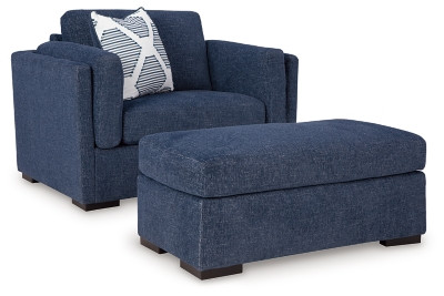 Benchcraft Evansley Navy Chair and Ottoman