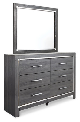 Ashley Lodanna Gray Queen Panel Bed with 2 Storage Drawers, Dresser, Mirror and Nightstand