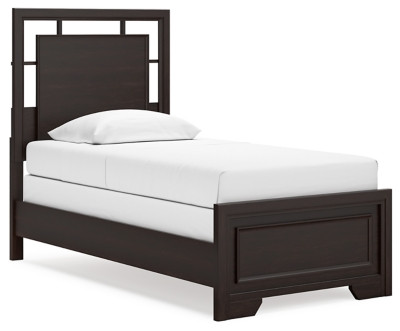 Ashley Covetown Dark Brown Twin Panel Bed and Nightstand