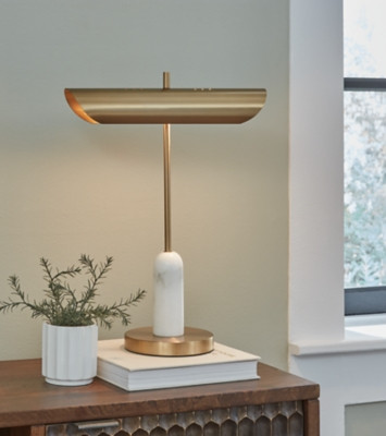 Ashley Rowleigh Gold Finish White Desk Lamp