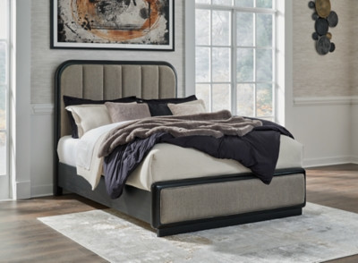 Ashley Rowanbeck Gray Black Queen Upholstered Panel Bed