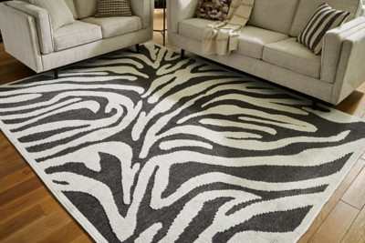 Ashley Thomwith Black Ivory 8' x 10'2" Washable Rug