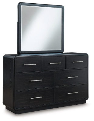 Ashley Rowanbeck Gray Black California King Upholstered Panel Bed, Dresser, Mirror, Chest and 2 Nightstands