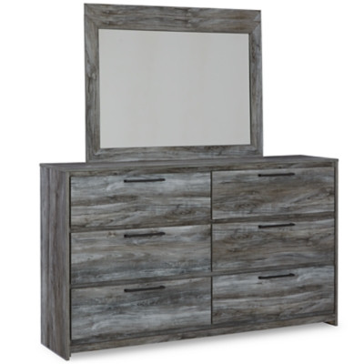 Baystorm Gray Full Panel Bed with Mirrored Dresser