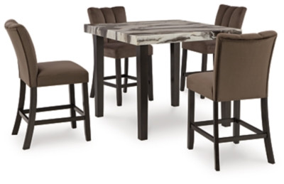 Ashley Jazmore Dark Brown Beige Counter Height Dining Table and 4 Barstools