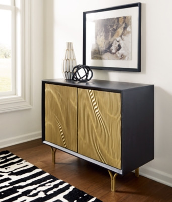 Ashley Tayner Black Gold Finish Accent Cabinet