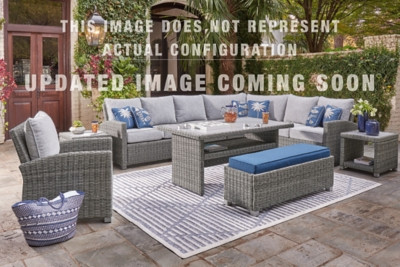 Ashley Naples Beach Light Gray 2-Piece Outdoor Sectional with Multi-use Table and Bench