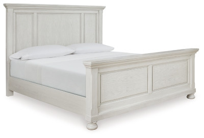 Robbinsdale Antique White King Panel Bed with Mirrored Dresser and 2 Nightstands