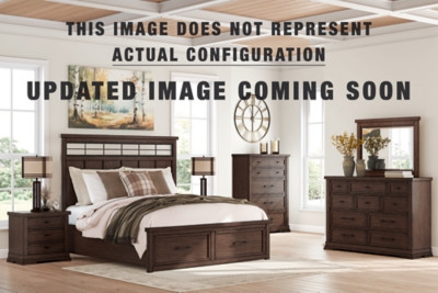 Ashley Taffenbrook Medium Brown Queen Panel Storage Bed, Dresser and Mirror