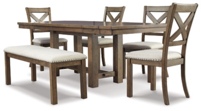 Moriville Grayish Brown Dining Table and 4 Chairs and Bench