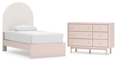 Ashley Wistenpine Blush Twin Upholstered Panel Bed with Dresser