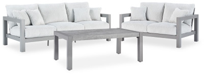 Ashley Moonlight View Gray Outdoor Sofa and Loveseat with Coffee Table