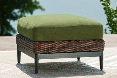 Ashley Horizon Hall Brown Green Outdoor Ottoman with Cushion