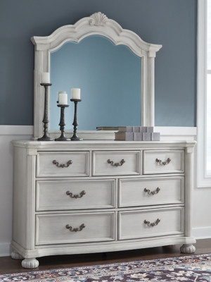 Benchcraft Montelaine Antique White Dresser and Mirror