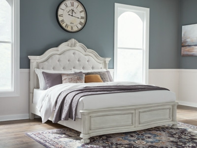 Benchcraft Montelaine Antique White California King Upholstered Panel Bed