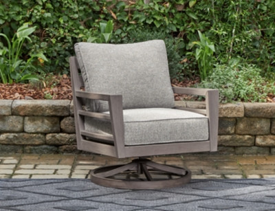 Ashley Hillside Barn Gray Brown Outdoor Swivel Lounge with Cushion