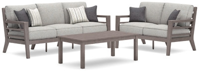 Ashley Hillside Barn Gray Brown Outdoor Sofa and Loveseat with Coffee Table